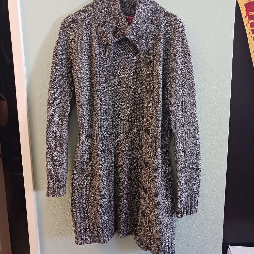 Gray Knit Acrylic/Wool Blend Sweater Jacket | Merona | Size S